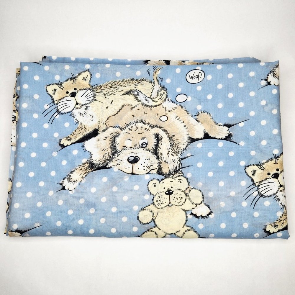 Vintage Snatch The Dog 1987 Sue Hall Twin Flat Sheet 90s Kids Bedding Fabric